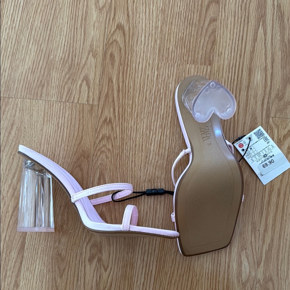Zara Light Pink Heels with Transparent Block Heel